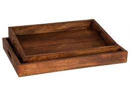 Brett tre mørk brun s/2 45,5x30,5x5cm 51x36x5cm - LYKKEMAGASIN